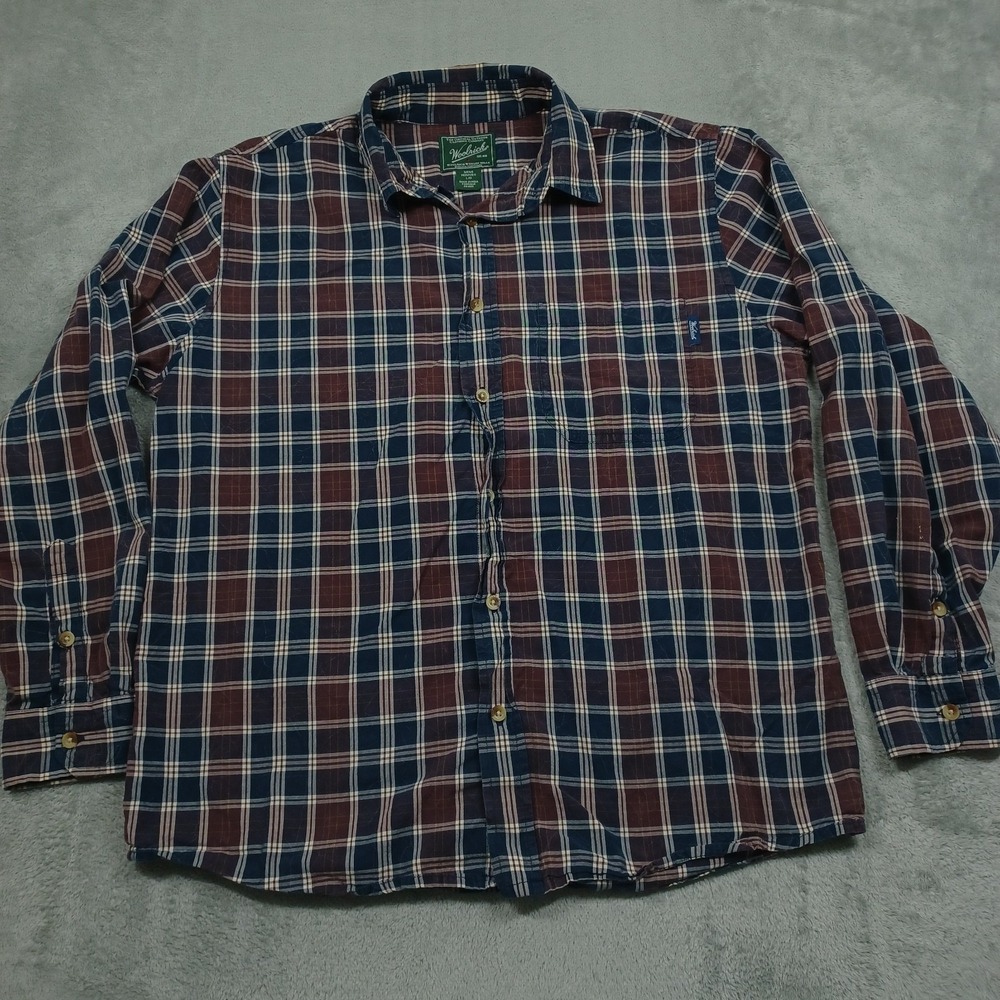Woolrich Shirt Mens‎ Large Blue Plaid Button Down Pockets Outdoor Casual